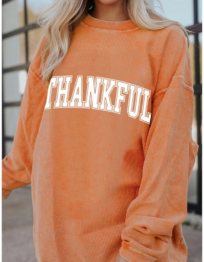 Orange THANKFUL Crew Neck Pullover Sweatshirt