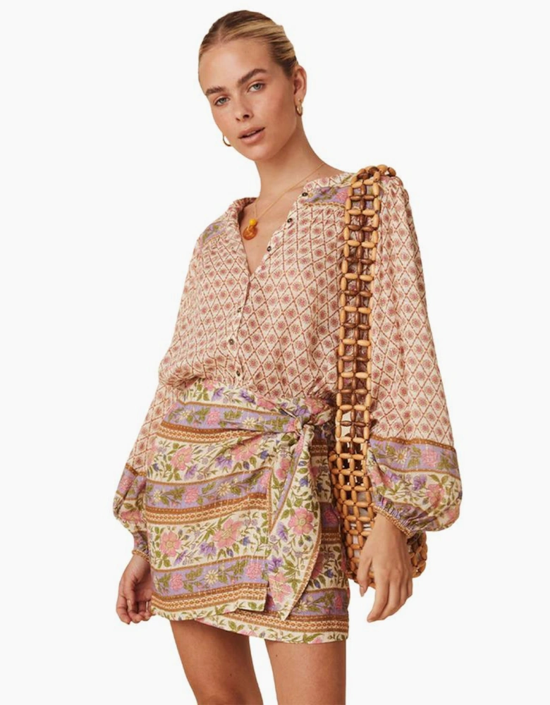 Multicolour Boho Floral Mixed Print Puff Sleeve Shirt