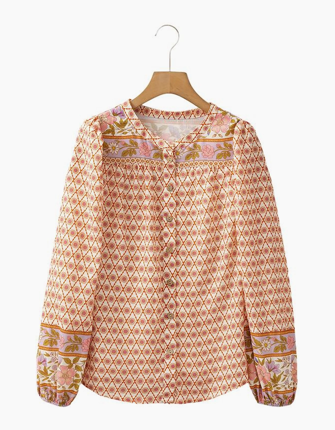Multicolour Boho Floral Mixed Print Puff Sleeve Shirt