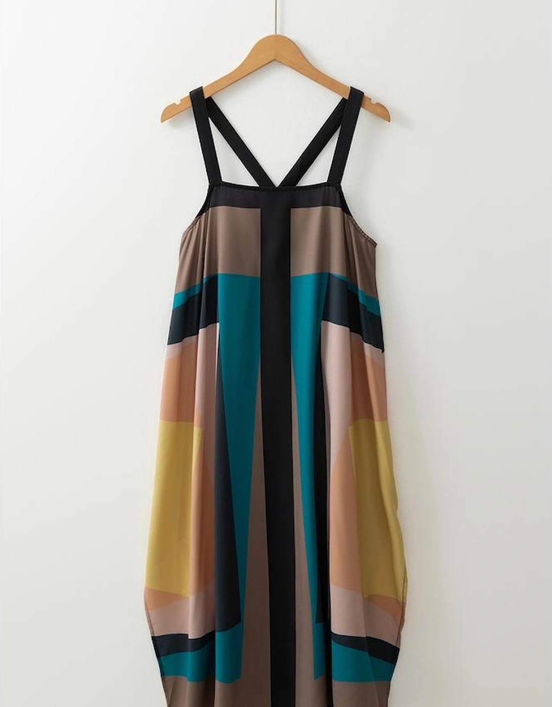 Brown Retro Geometric Printed Y Back Sleeveless Dress