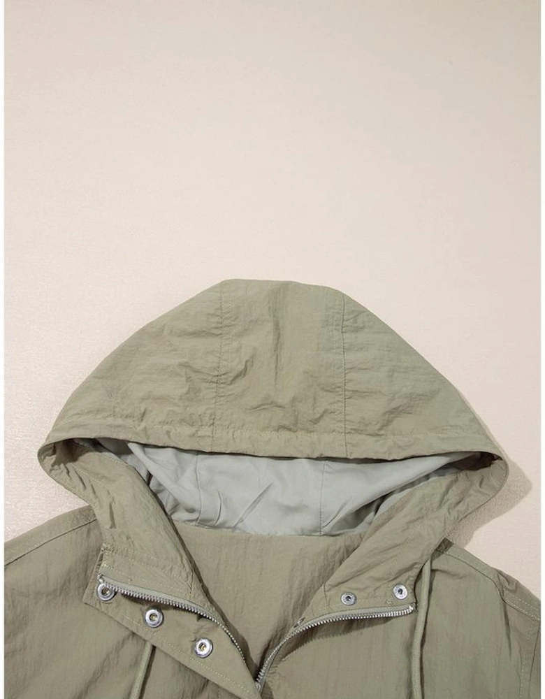 Laurel Green Zipped Pocket Cropped Hooded Utility Jacket