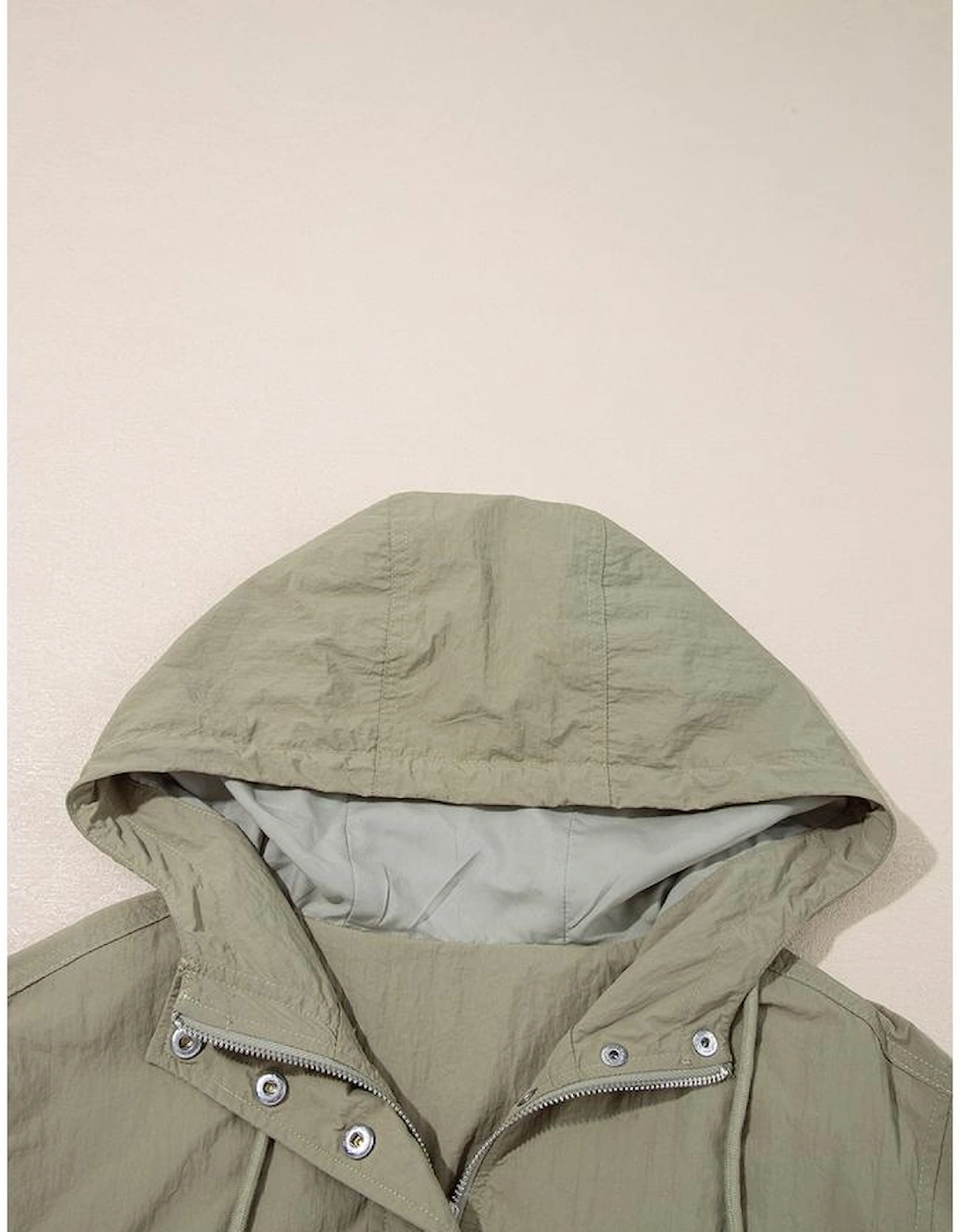 Laurel Green Zipped Pocket Cropped Hooded Utility Jacket