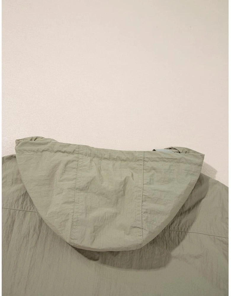 Laurel Green Zipped Pocket Cropped Hooded Utility Jacket