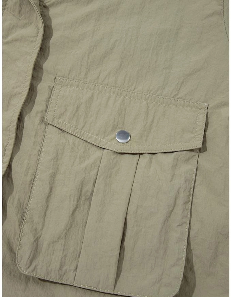 Laurel Green Zipped Pocket Cropped Hooded Utility Jacket