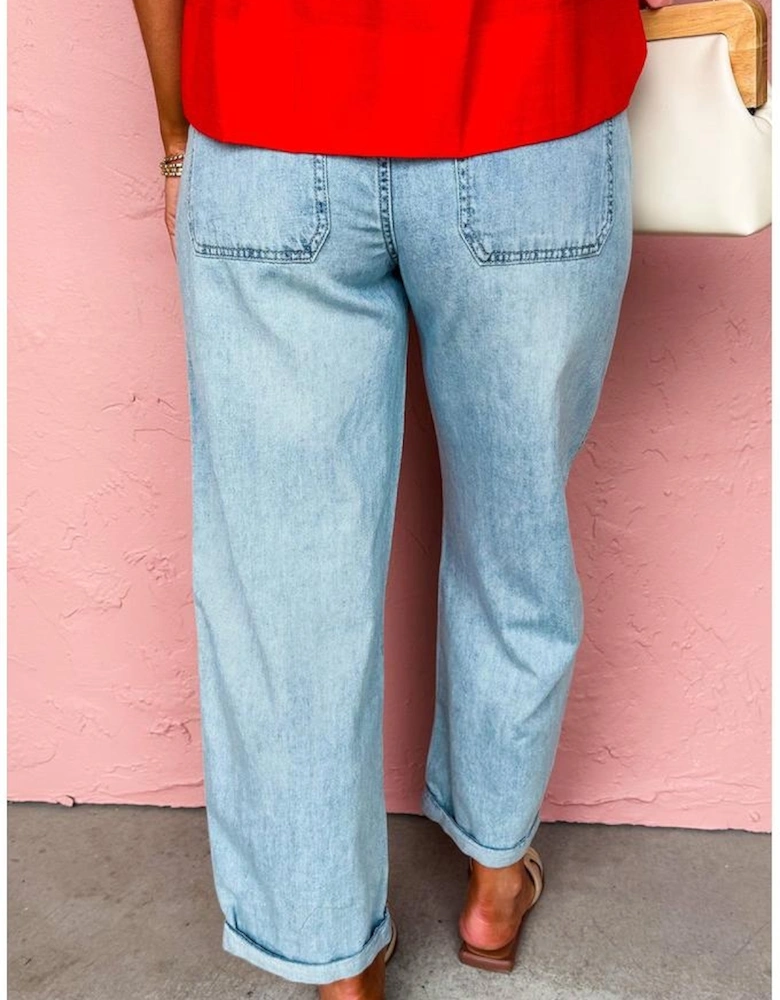 Myosotis Exposed Stitch Detail Drawstring Barrel Jeans