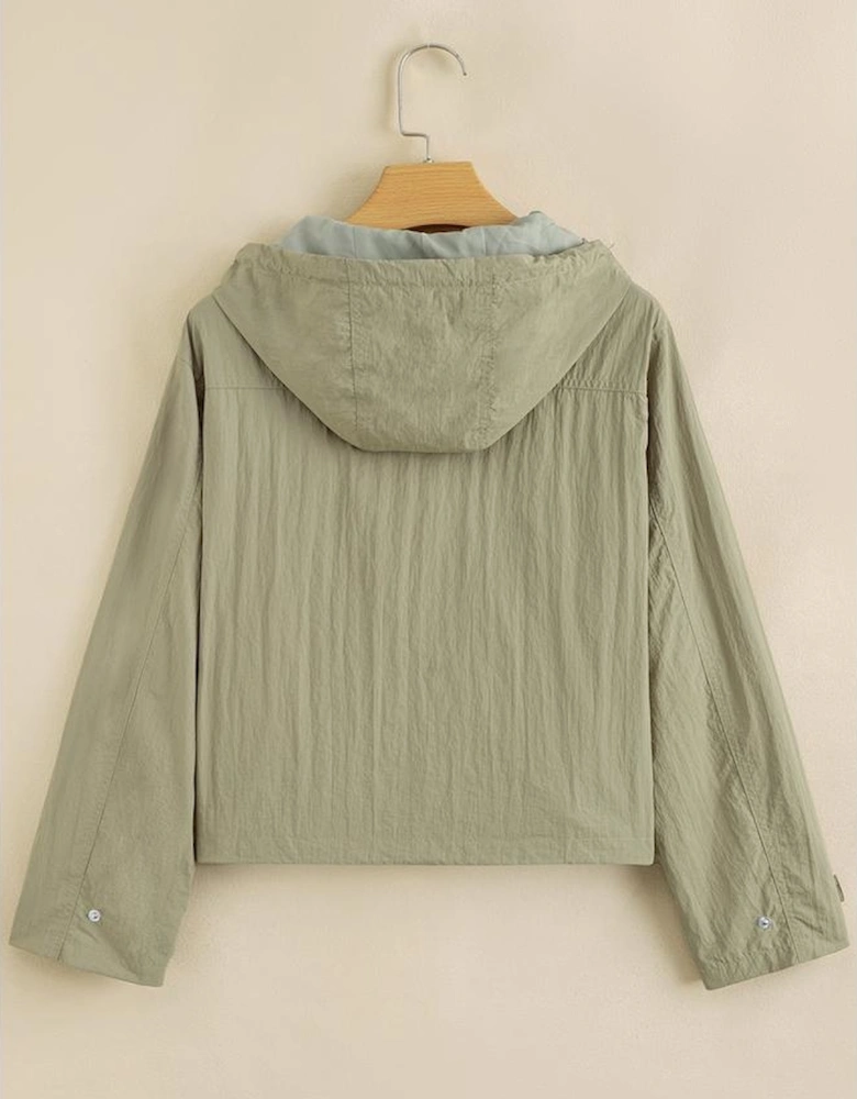 Laurel Green Zipped Pocket Cropped Hooded Utility Jacket