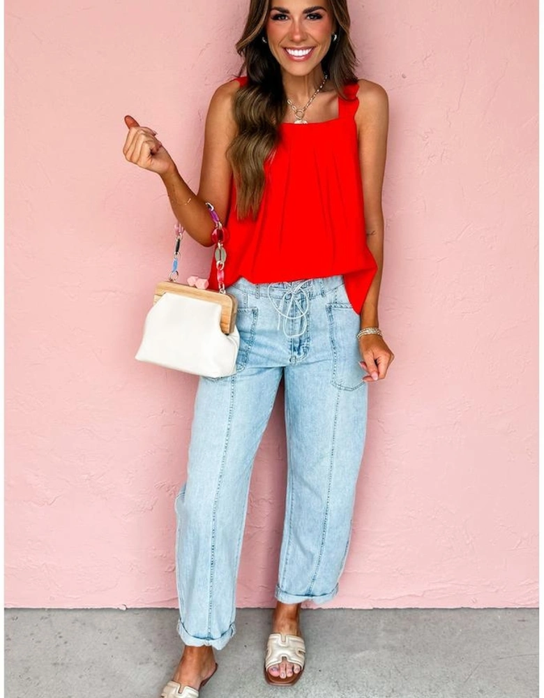 Myosotis Exposed Stitch Detail Drawstring Barrel Jeans