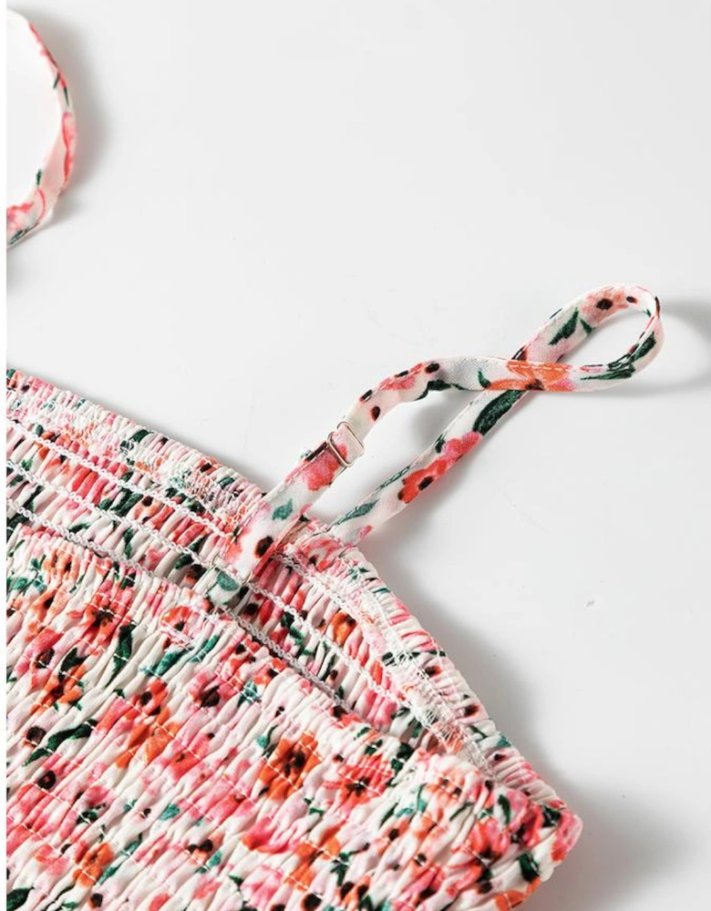 White Boho Floral Smocked Ruffled Maxi Dress