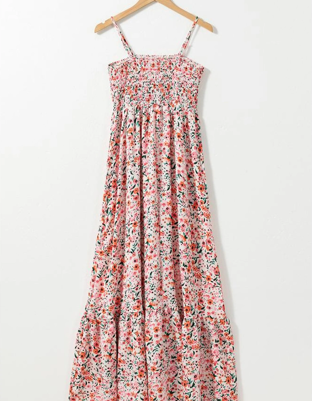 White Boho Floral Smocked Ruffled Maxi Dress