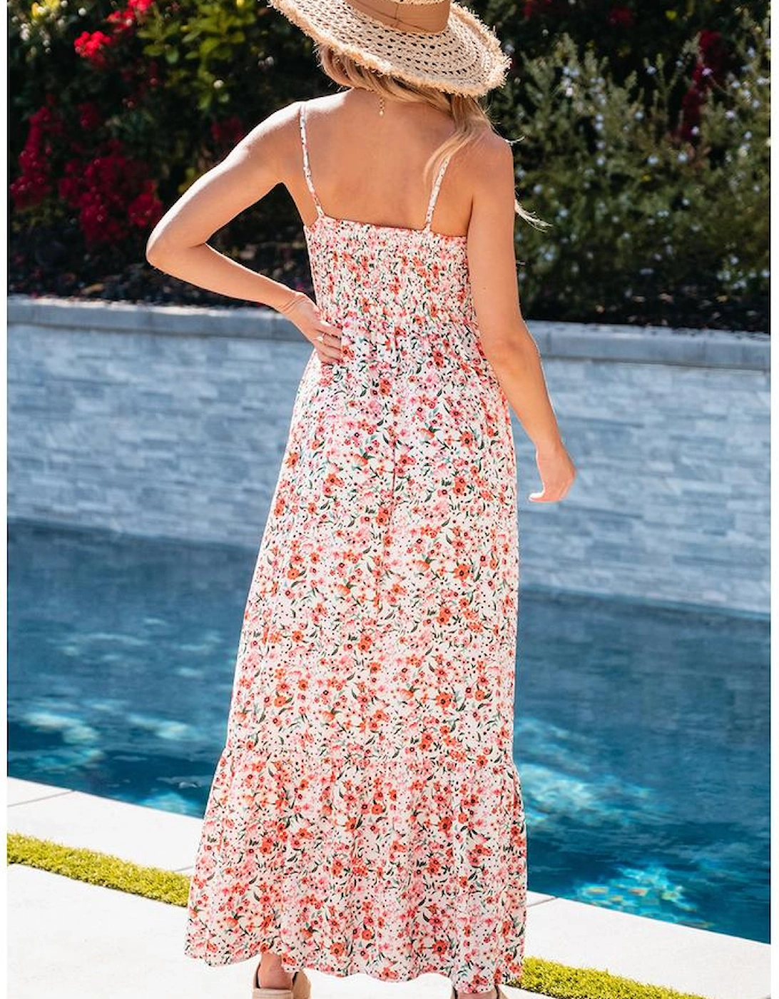 White Boho Floral Smocked Ruffled Maxi Dress