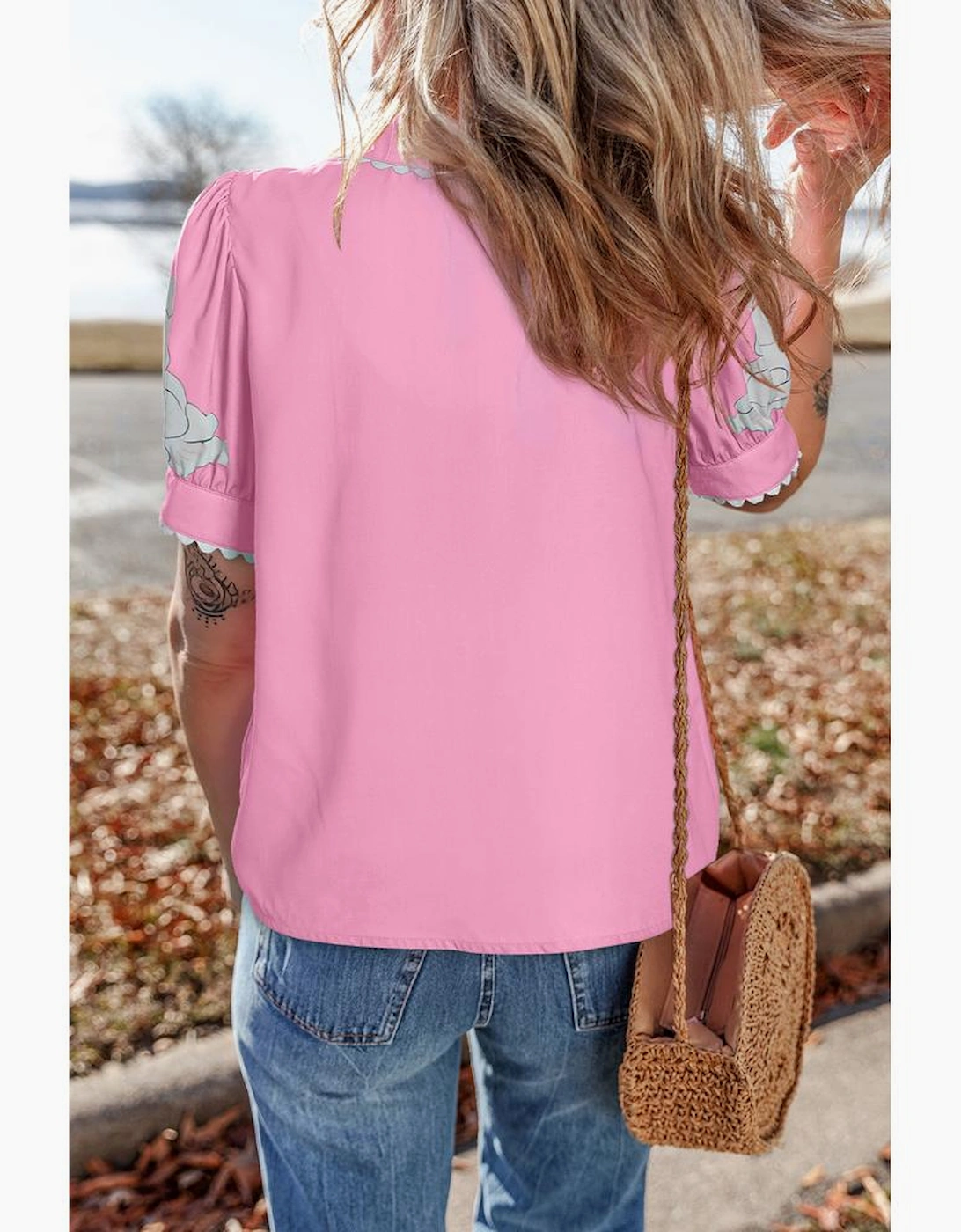 Rose Floral Ric Rac Edge Puff Sleeve Button Up Summer Shirt, 3 of 2