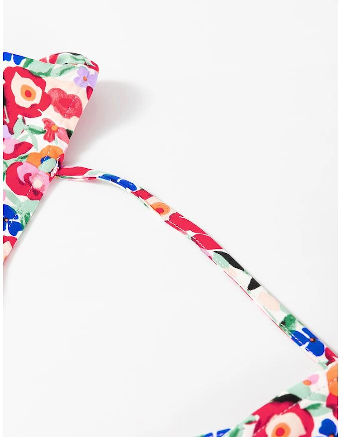 Red Floral Half Sleeve Deep V Neck Cutout Back Split Maxi Dress