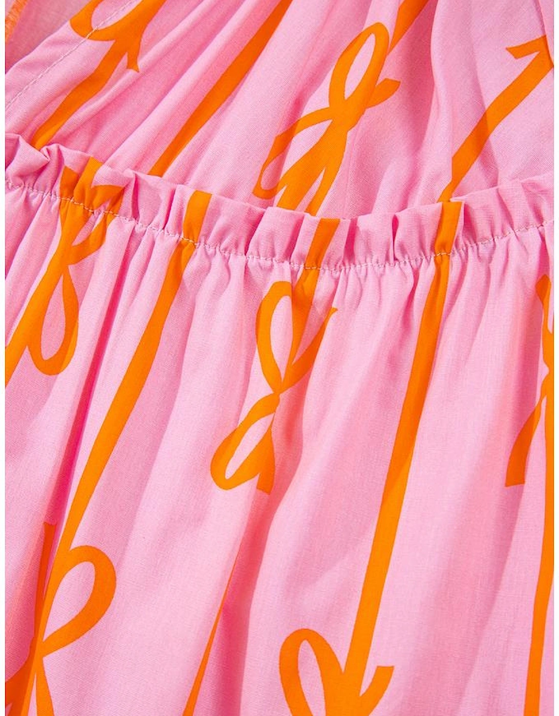 Rose Bowknot Print Shirred V Neck Puff Sleeve Plus Size Blouse