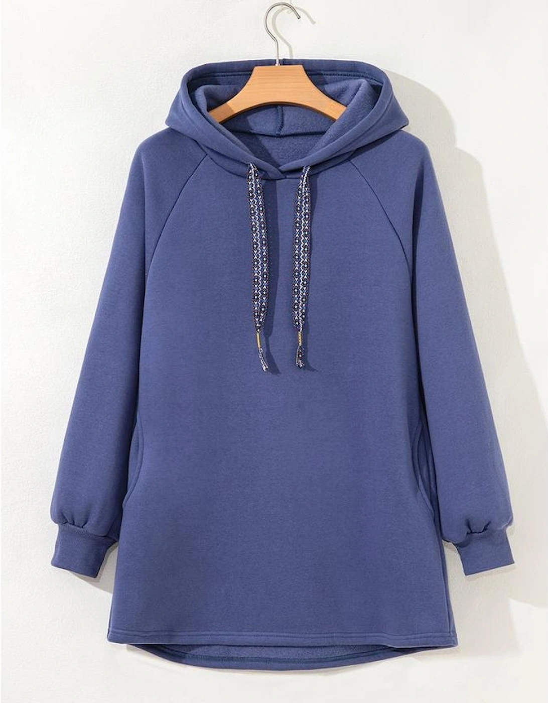 Dirty blue Fleece Lined Adjustable Drawstring Oversize Tunic Hoodie