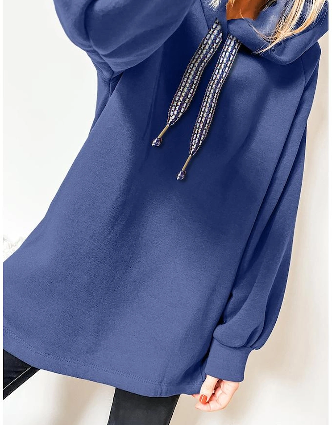 Dirty blue Fleece Lined Adjustable Drawstring Oversize Tunic Hoodie