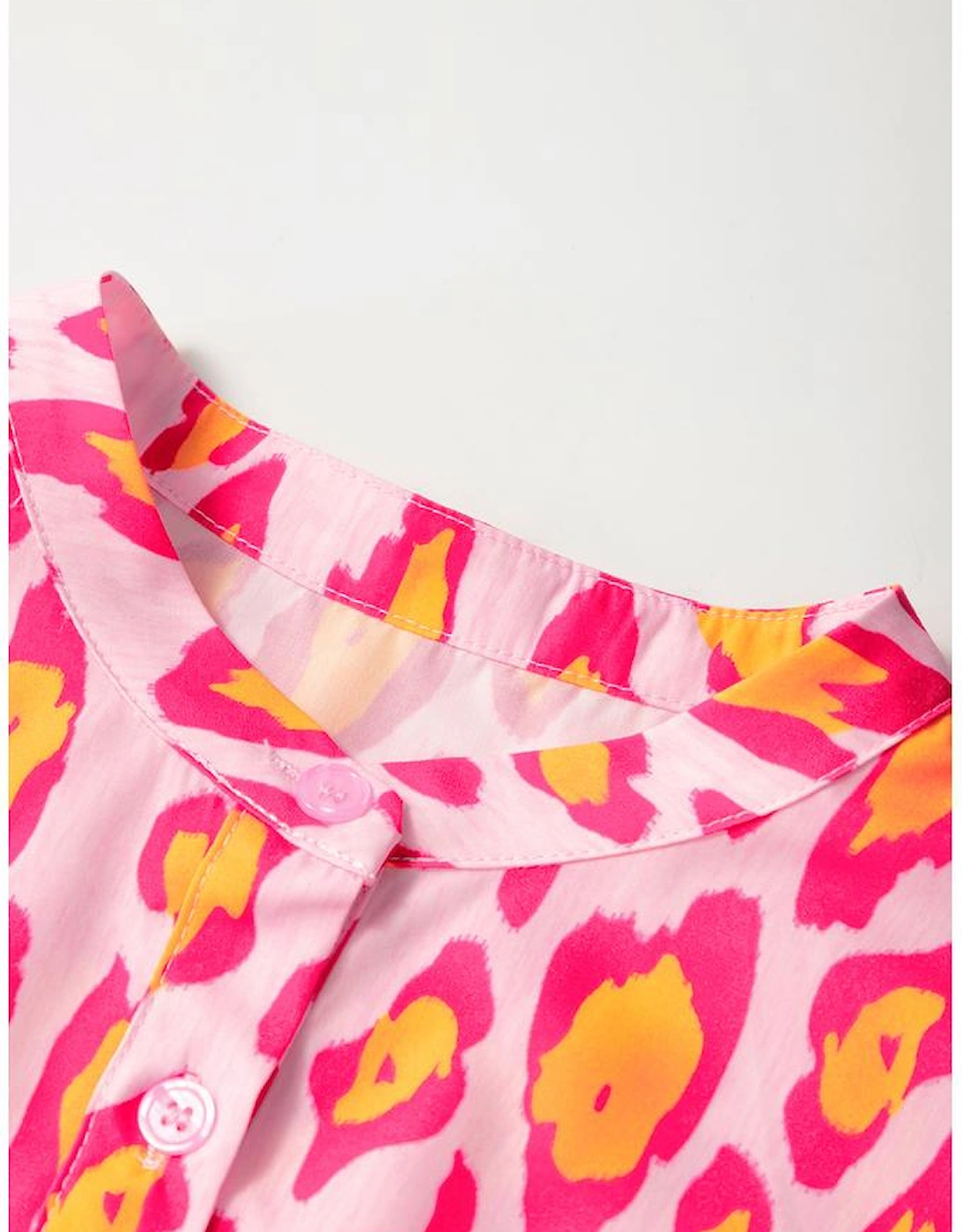 Rose Red Oversized Leopard Print Balloon Sleeve Casual Shirt