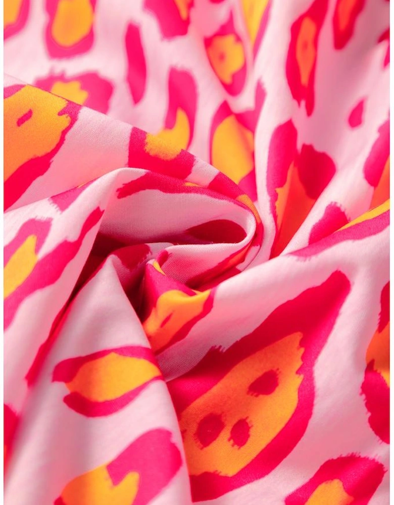 Rose Red Oversized Leopard Print Balloon Sleeve Casual Shirt