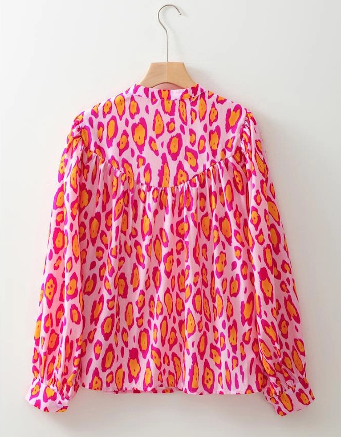 Rose Red Oversized Leopard Print Balloon Sleeve Casual Shirt