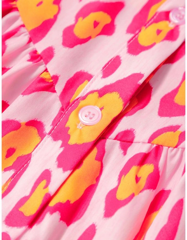 Rose Red Oversized Leopard Print Balloon Sleeve Casual Shirt