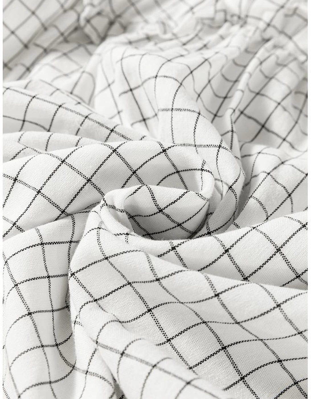 White Stripe Checkered Frilled V Neck Bracelet Sleeve Babydoll Dress, 13 of 12