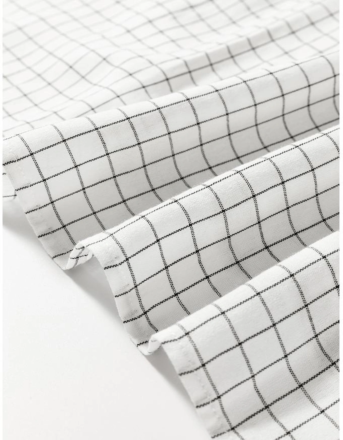 White Stripe Checkered Frilled V Neck Bracelet Sleeve Babydoll Dress