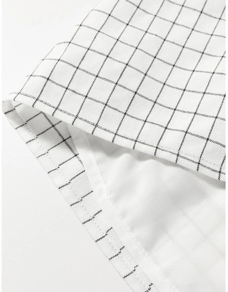 White Stripe Checkered Frilled V Neck Bracelet Sleeve Babydoll Dress