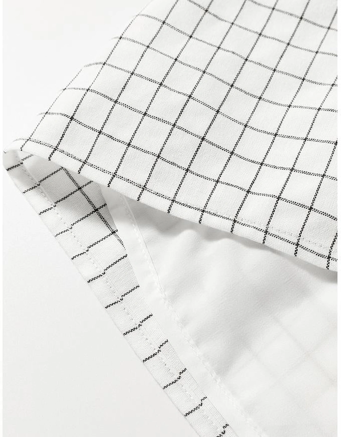 White Stripe Checkered Frilled V Neck Bracelet Sleeve Babydoll Dress