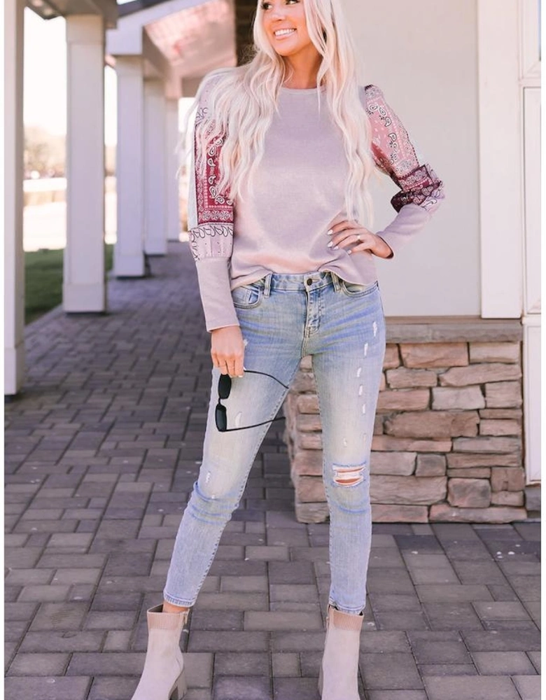 Azura Exchange Tribal Pattern Patchwork Waffle Knit Top