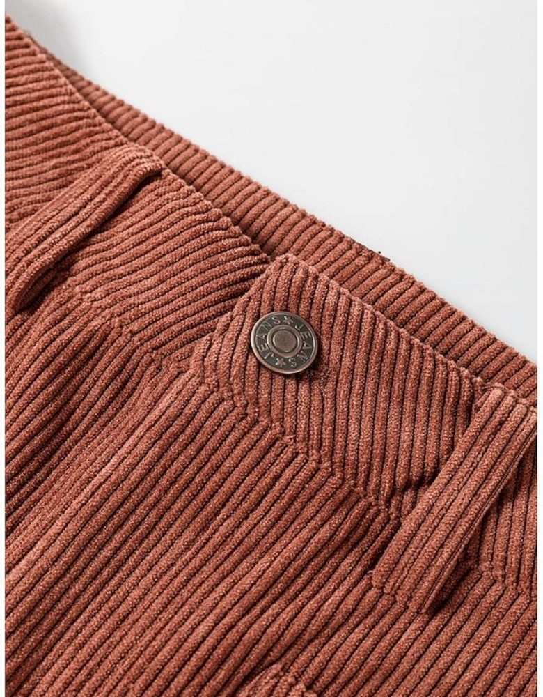 Brown High Waist Square Pockets Corduroy Pants