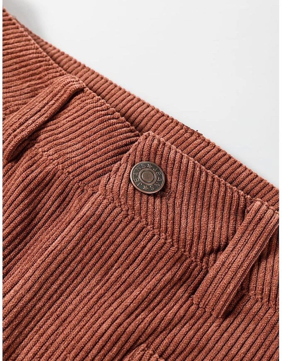 Brown High Waist Square Pockets Corduroy Pants