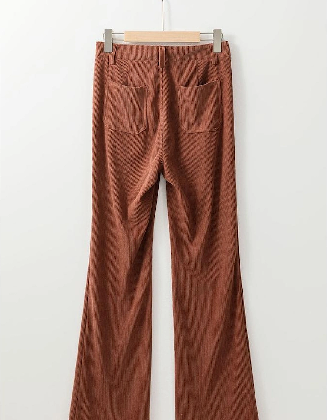 Brown High Waist Square Pockets Corduroy Pants