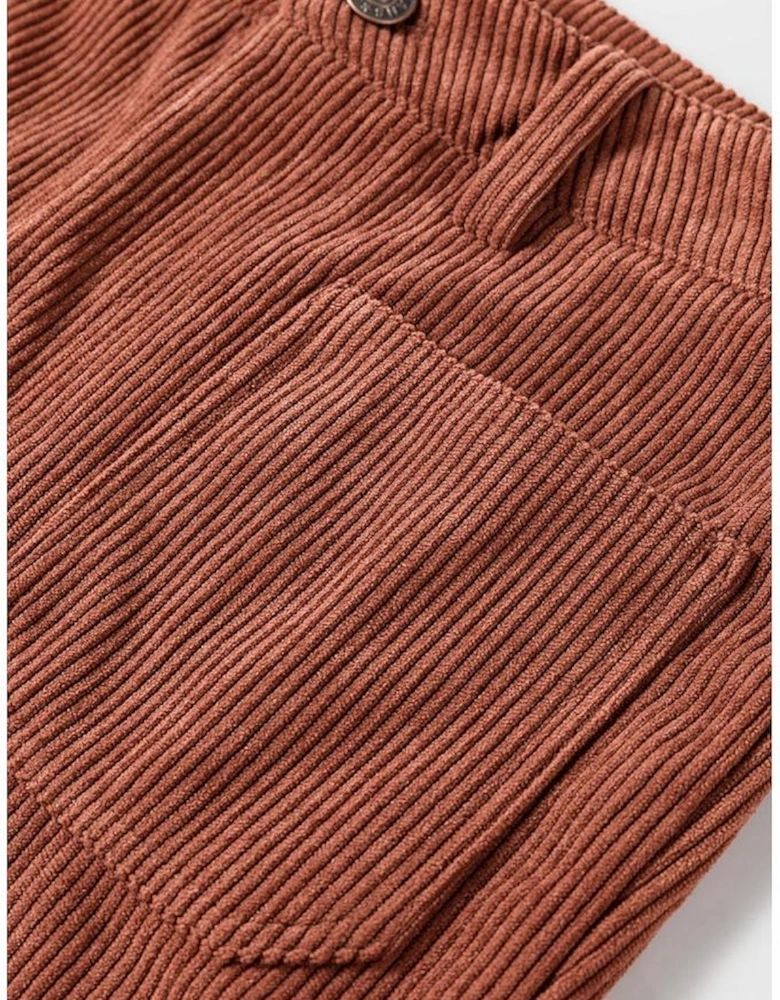 Brown High Waist Square Pockets Corduroy Pants