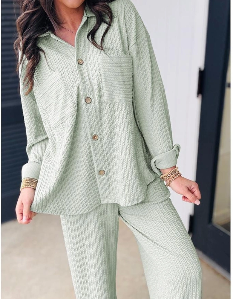 Clearly Aqua Textured Patched Chest Pocket Shirt and Pants Set