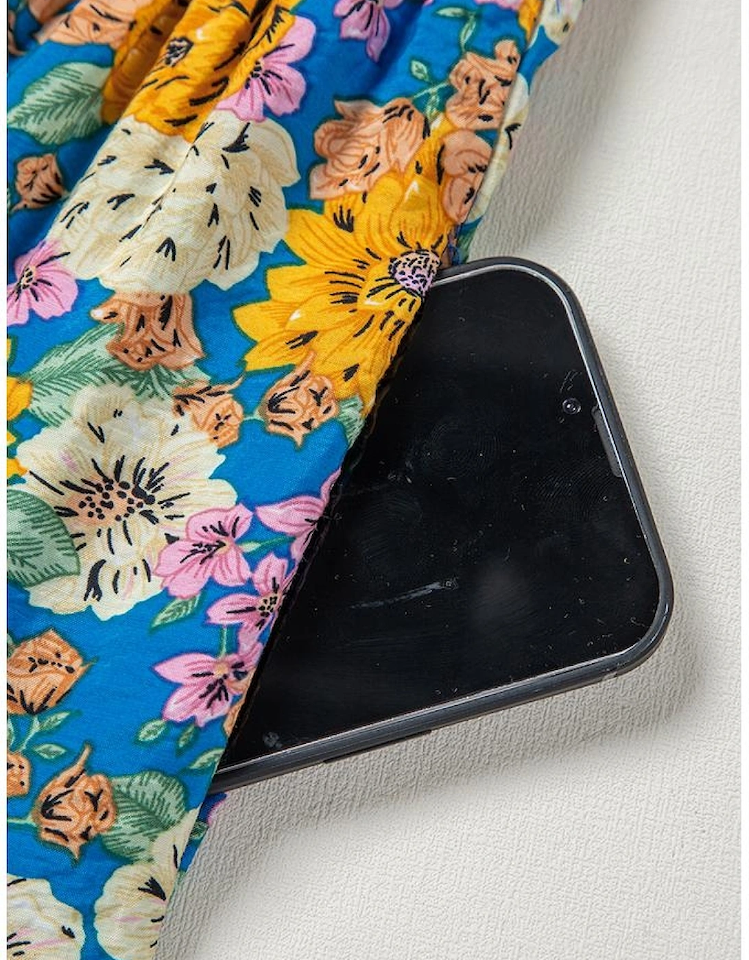 Yellow Floral Allover Print Shirred Cut Out High Waist Jumpsuit