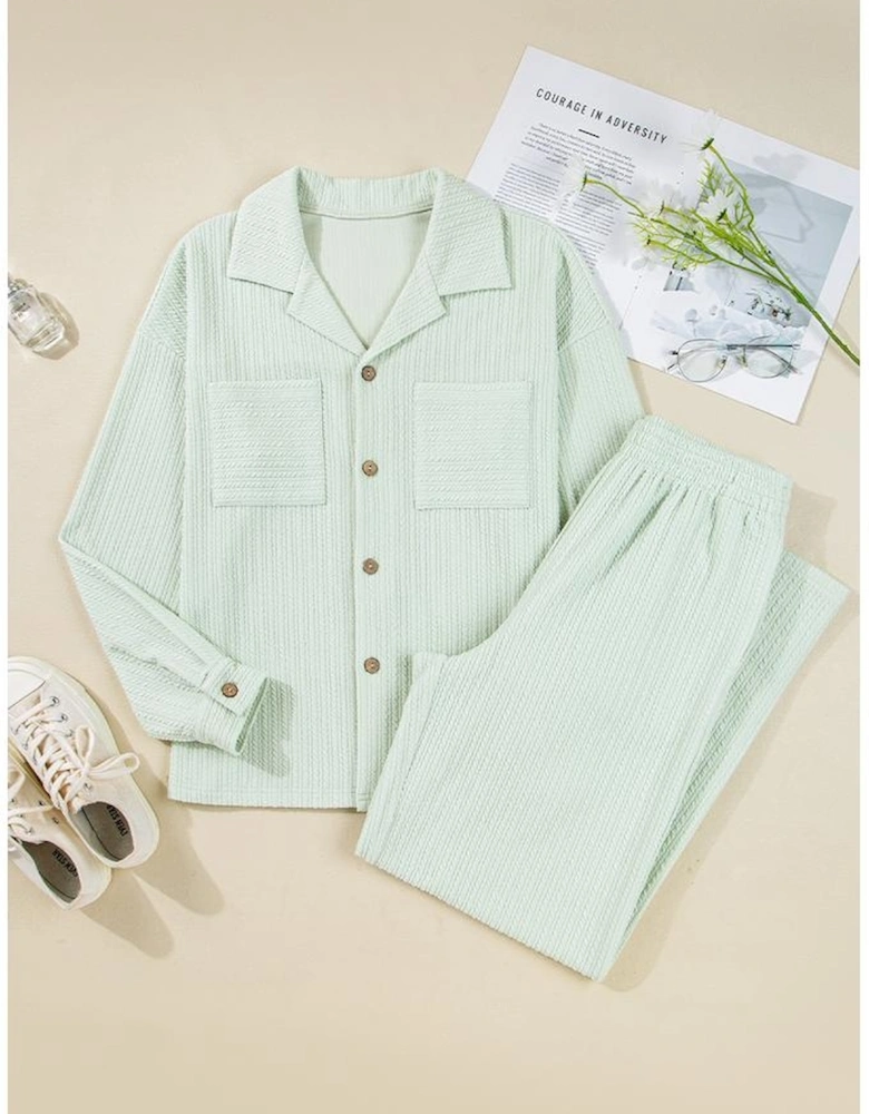 Clearly Aqua Textured Patched Chest Pocket Shirt and Pants Set