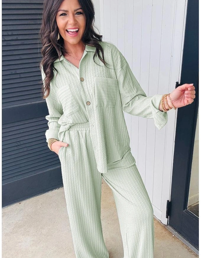 Clearly Aqua Textured Patched Chest Pocket Shirt and Pants Set