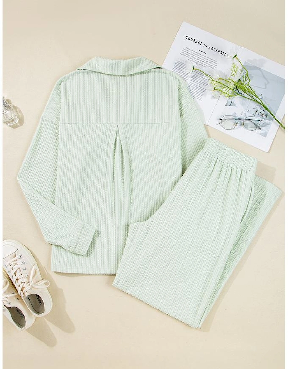 Clearly Aqua Textured Patched Chest Pocket Shirt and Pants Set