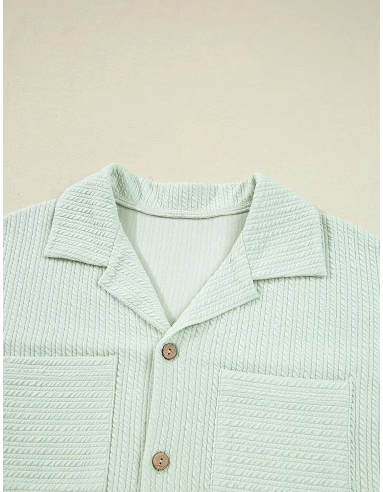 Clearly Aqua Textured Patched Chest Pocket Shirt and Pants Set