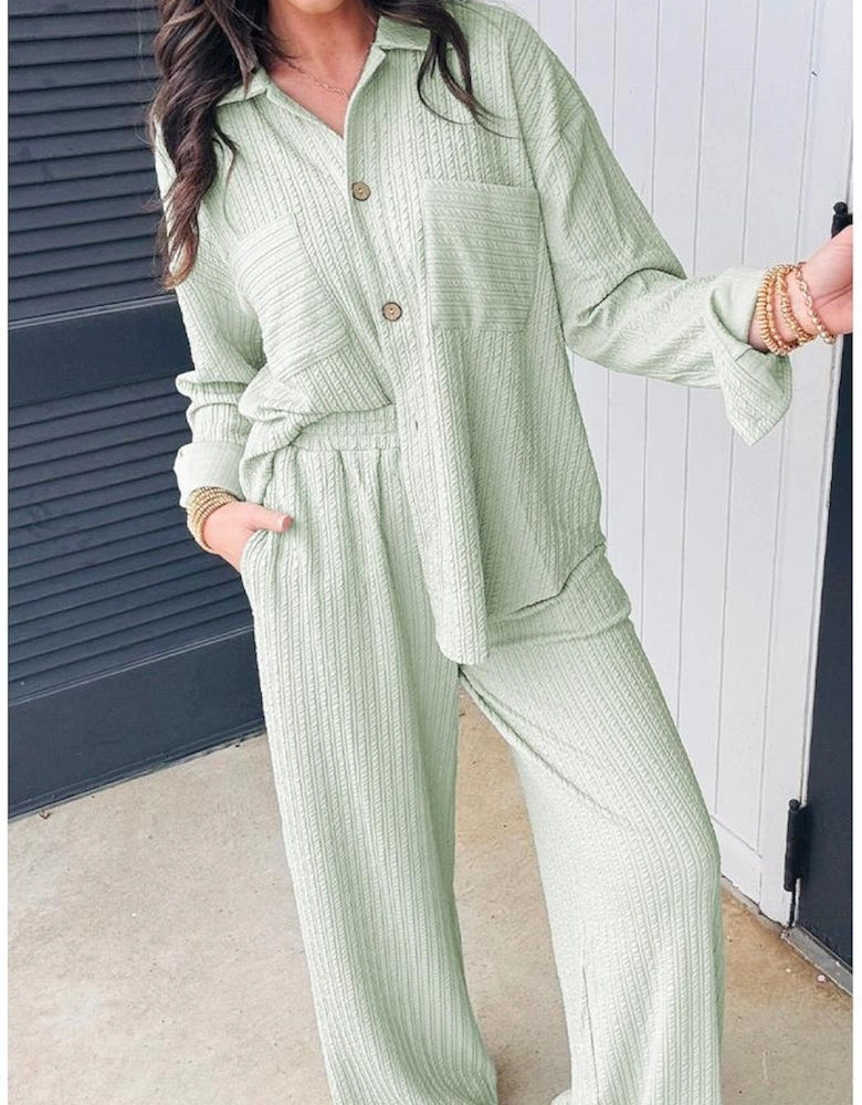 Clearly Aqua Textured Patched Chest Pocket Shirt and Pants Set