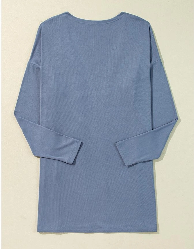 Ashleigh Blue Solid Color Rib Knit Open Front Tunic Cardigan