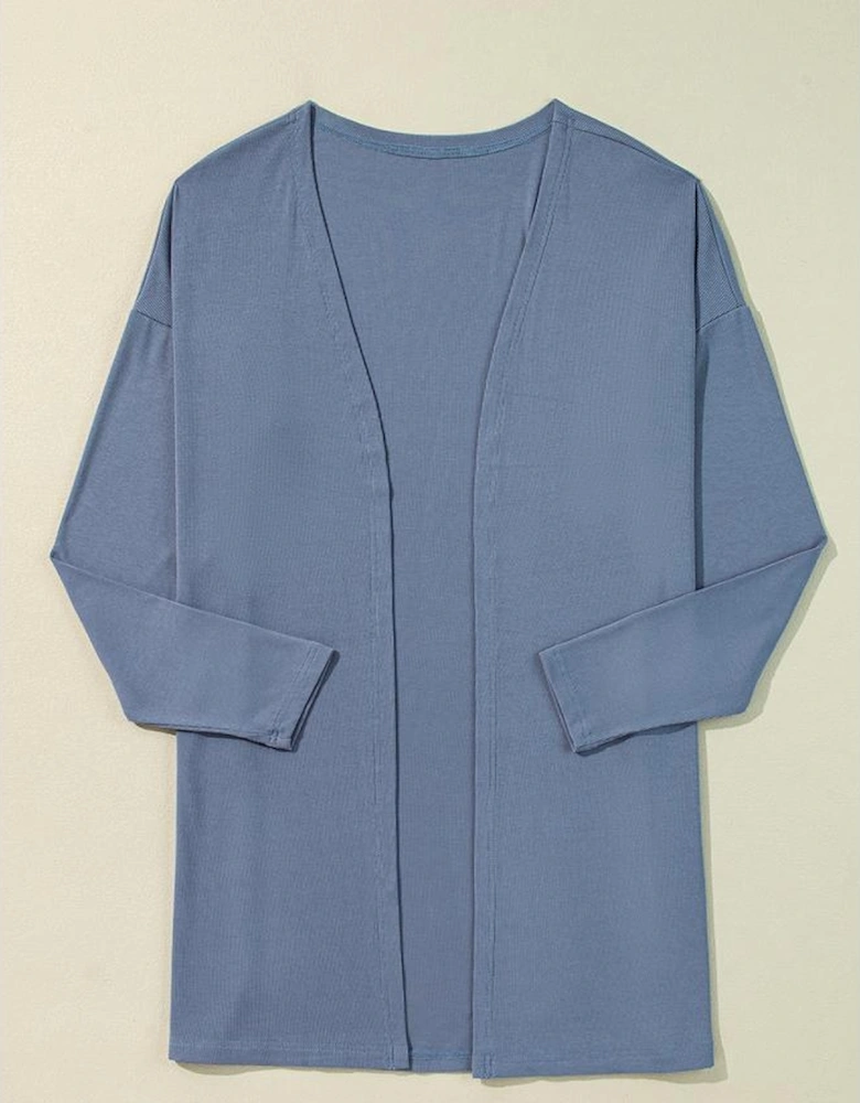 Ashleigh Blue Solid Color Rib Knit Open Front Tunic Cardigan