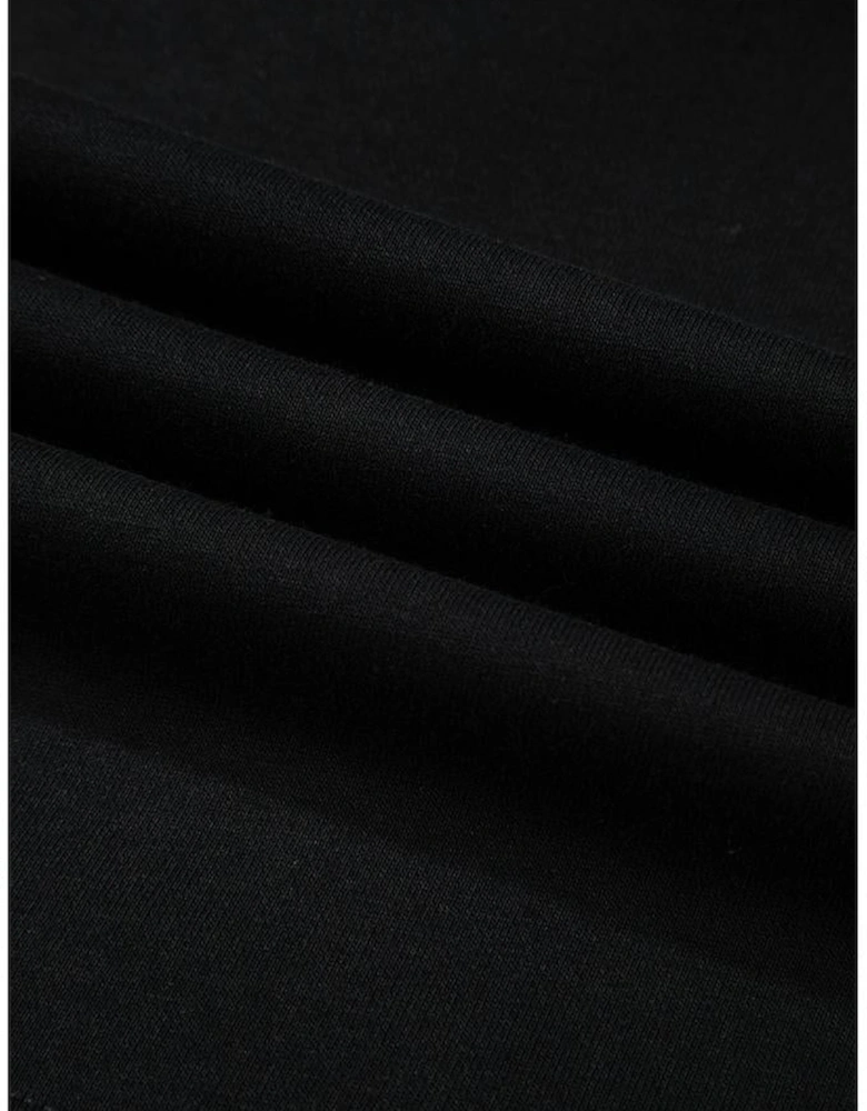 Black Solid Drop Shoulder Drawstring Cropped Hoodie