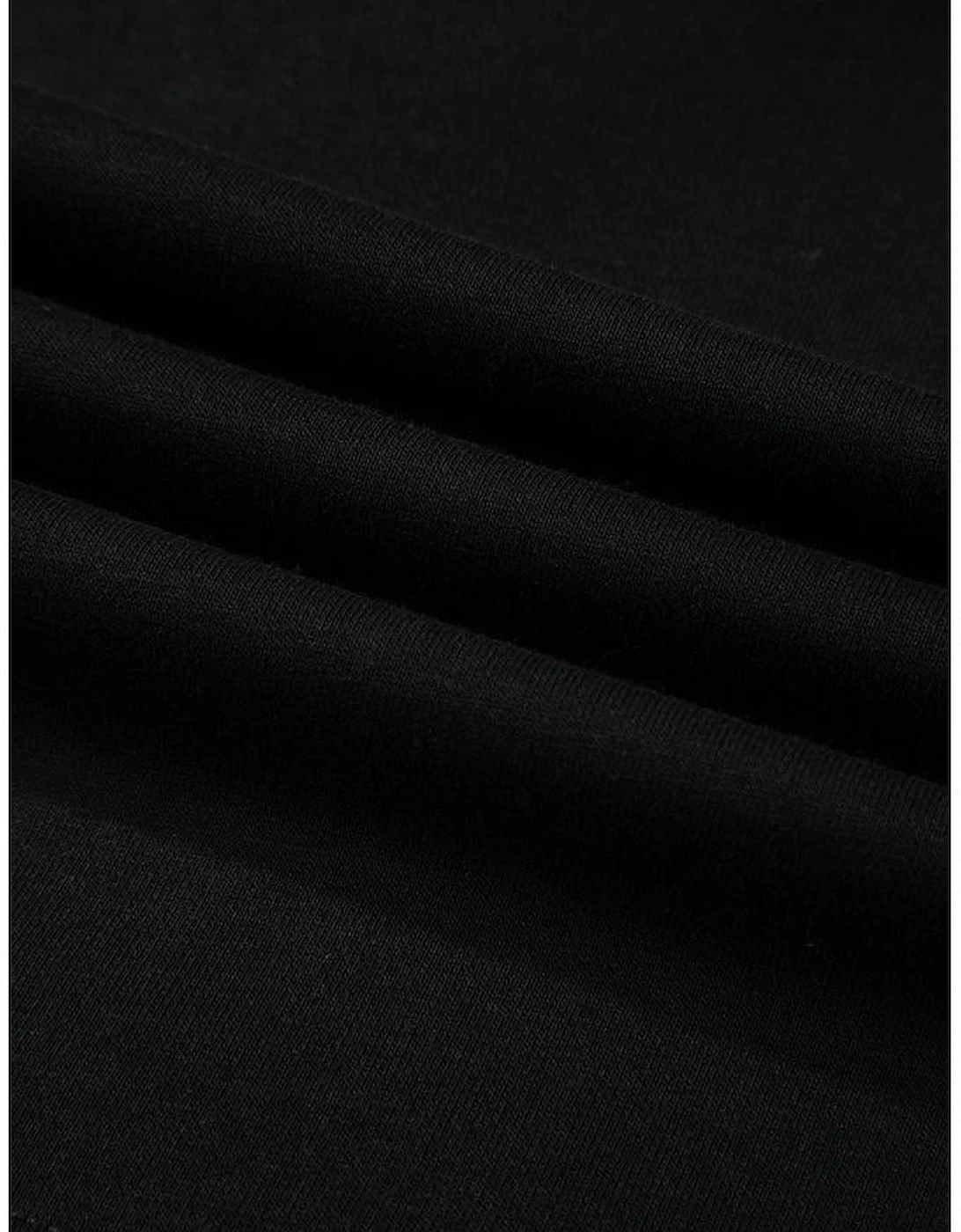 Black Solid Drop Shoulder Drawstring Cropped Hoodie