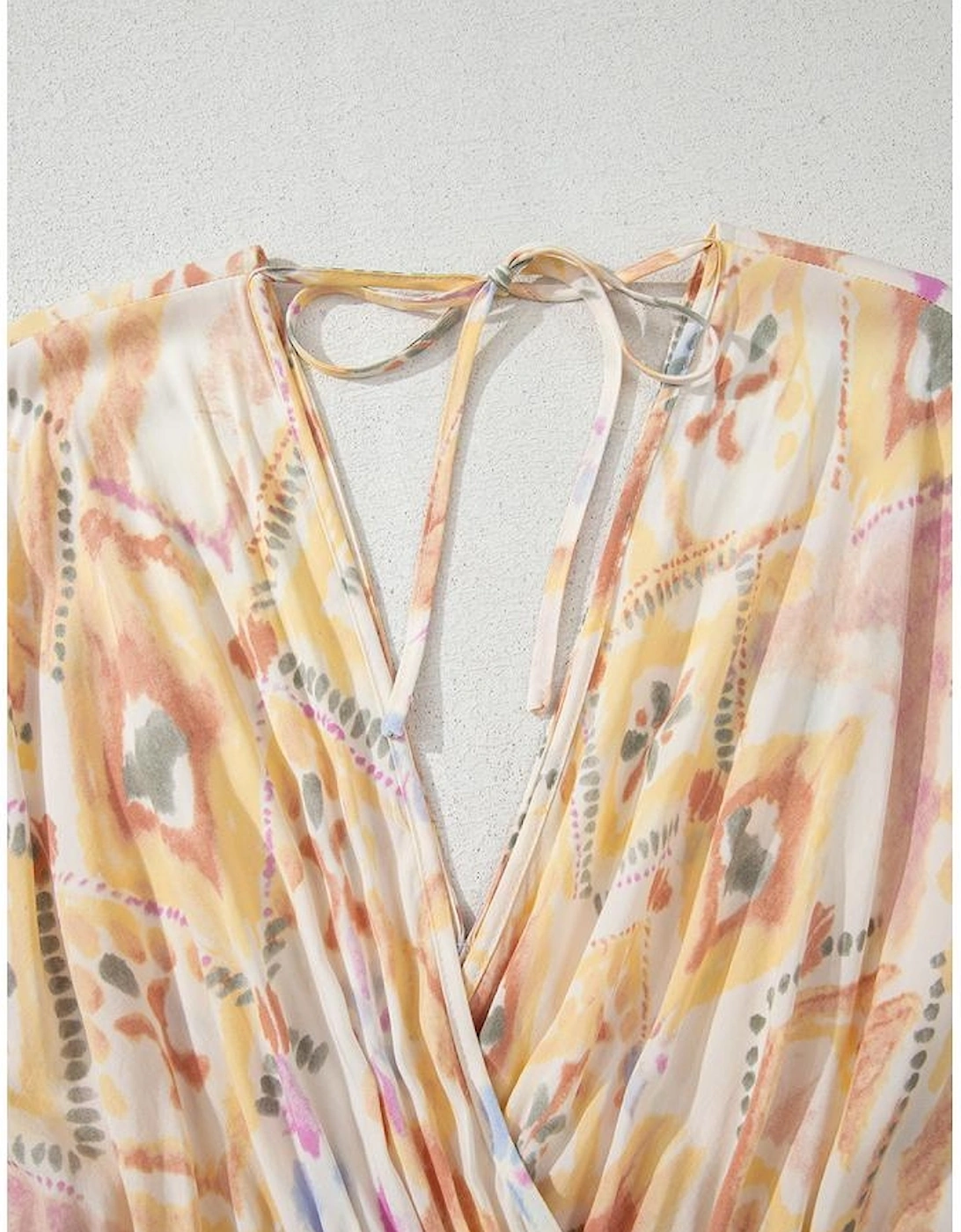 Multicolour Geometric Print Half Sleeve Shirred High Waist Maxi Dress