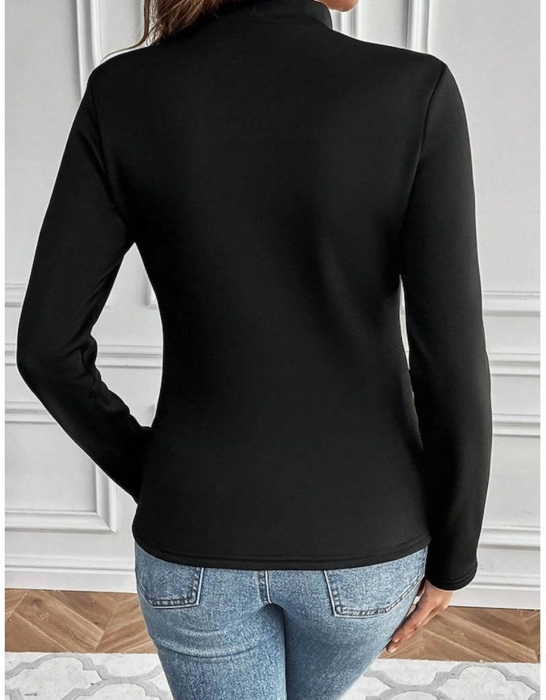 Black Mock Neck Thermal Lined Long Sleeve Tee