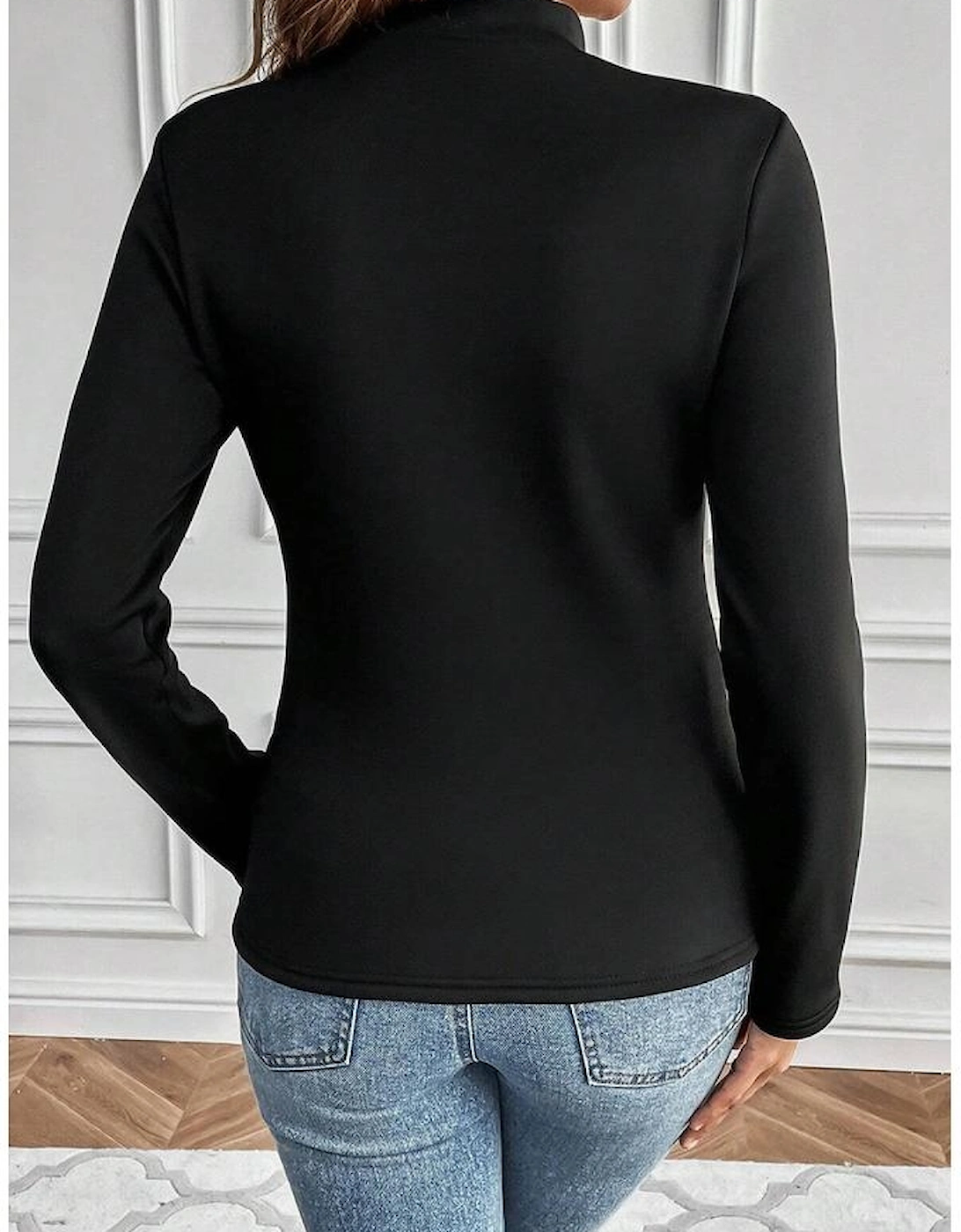Black Mock Neck Thermal Lined Long Sleeve Tee