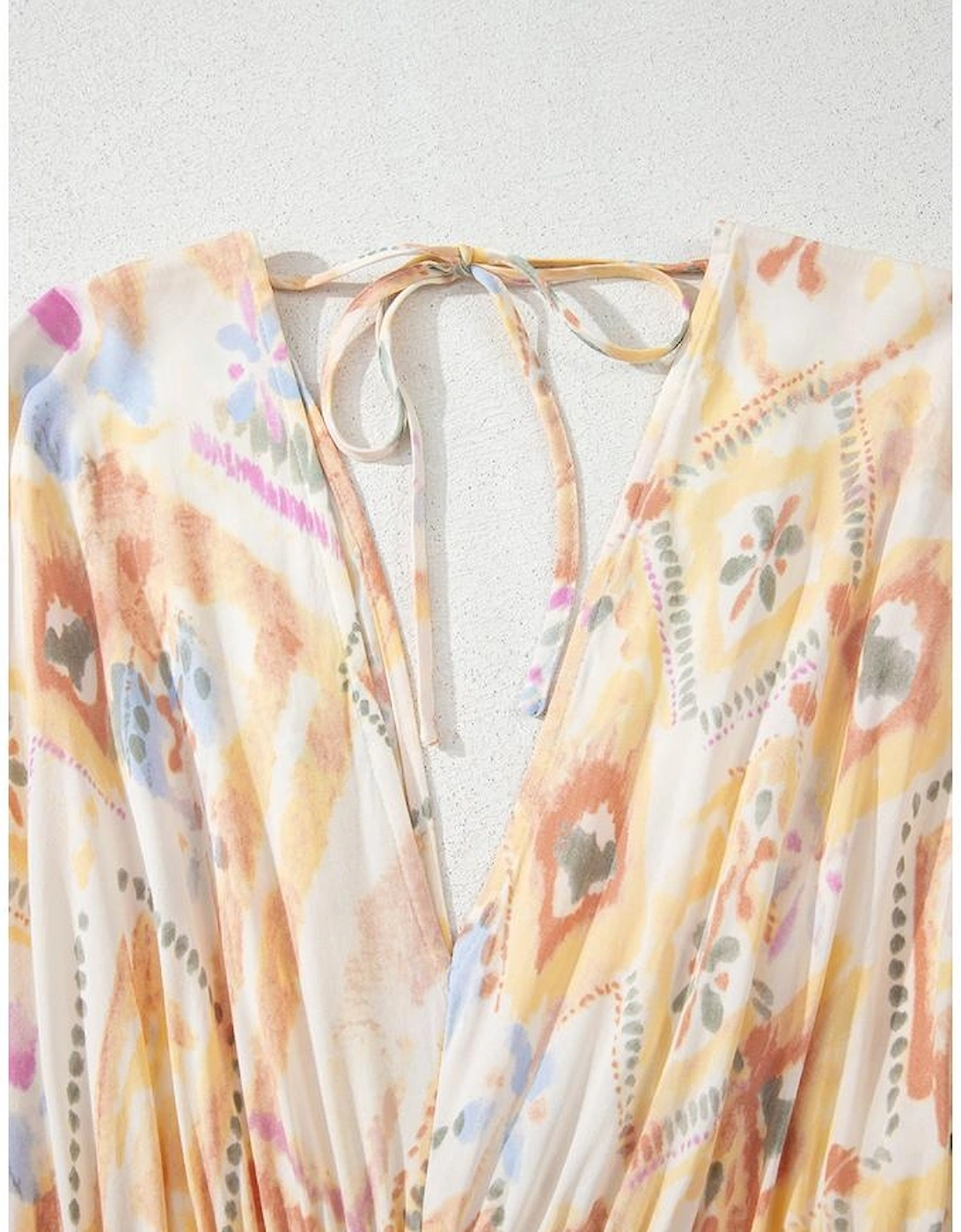 Multicolour Geometric Print Half Sleeve Shirred High Waist Maxi Dress