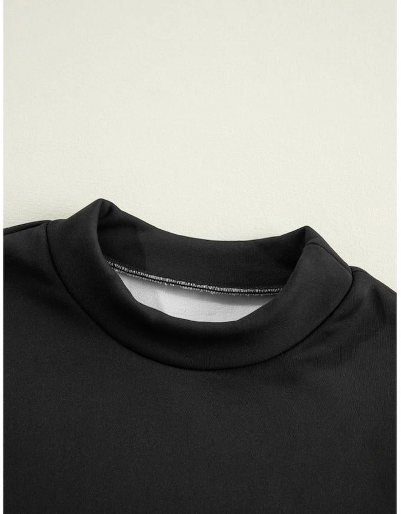 Black Mock Neck Thermal Lined Long Sleeve Tee