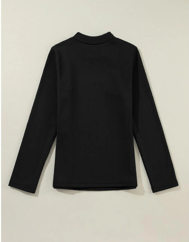 Black Mock Neck Thermal Lined Long Sleeve Tee