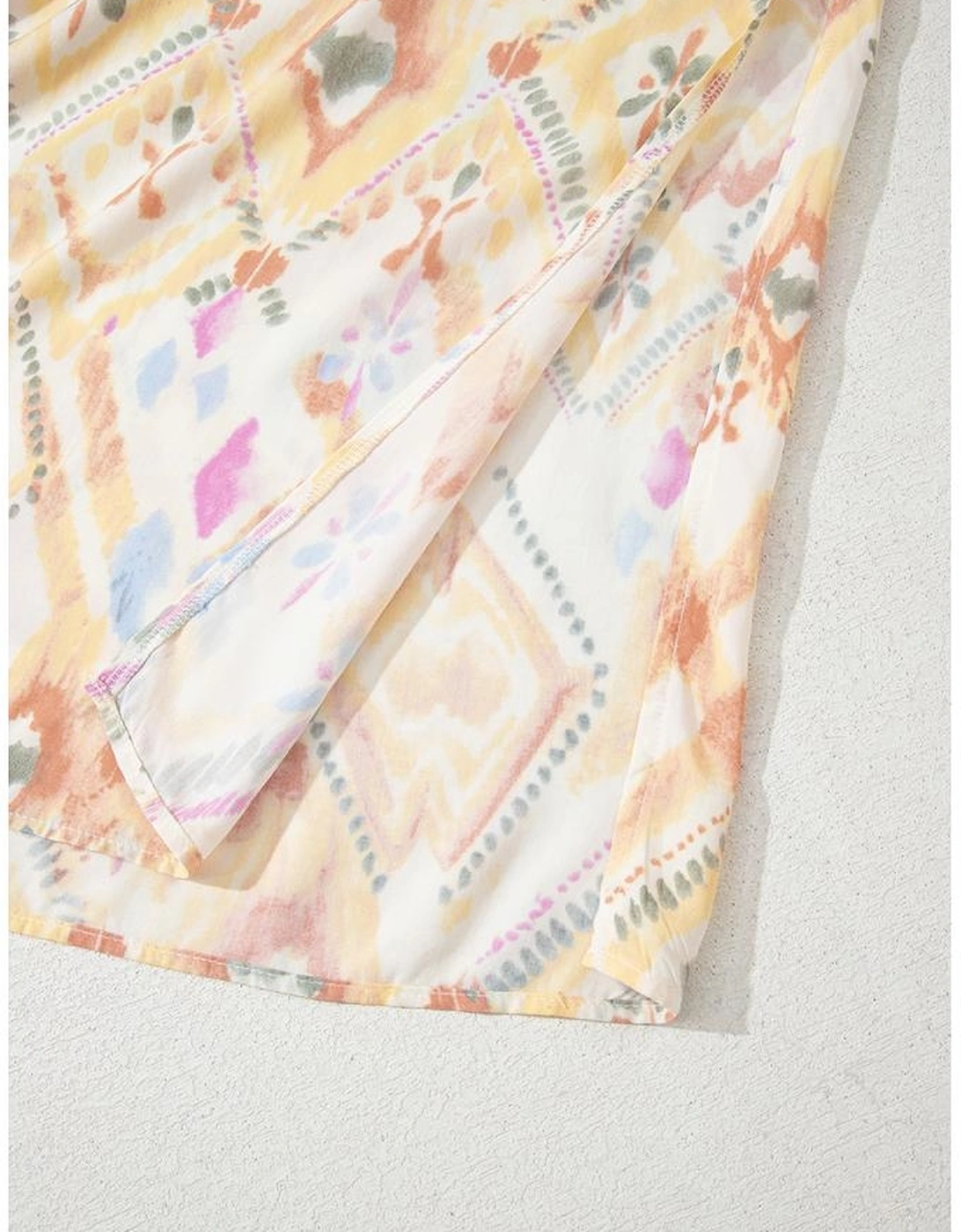 Multicolour Geometric Print Half Sleeve Shirred High Waist Maxi Dress